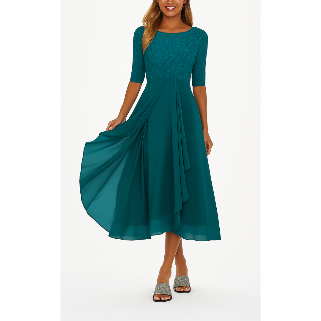 Damska sukienka midi z koronkowym wykończeniem