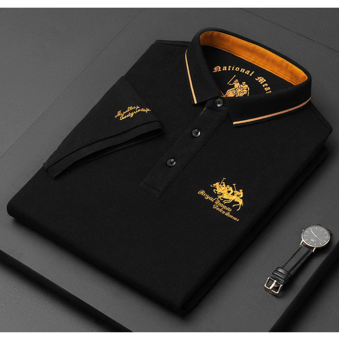Męska koszulka polo premium z haftowanym logo i kontrastowym kołnierzykiem