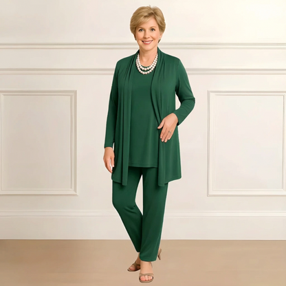 Dalia women's set featuring a stylish cardigan and round neck pants in a chic design, perfect for casual and elegant occasions. 6