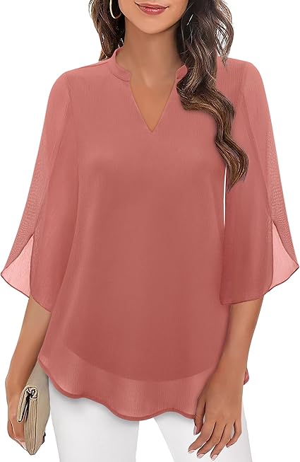 Diva women's blouse with a V-neck, 3/4 sleeves, loose fit, and flowy sleeves, perfect for casual and elegant occasions. 4