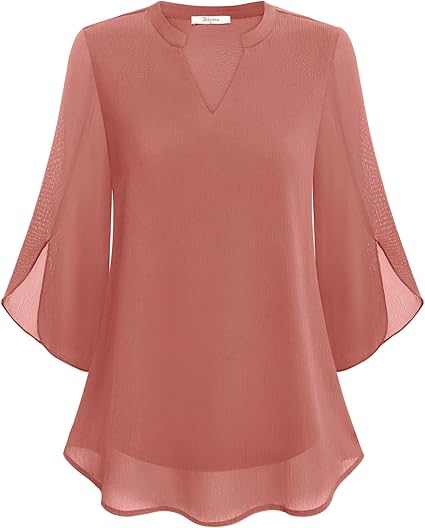 Diva women's blouse with a V-neck, 3/4 sleeves, loose fit, and flowy sleeves, perfect for casual and elegant occasions. 5