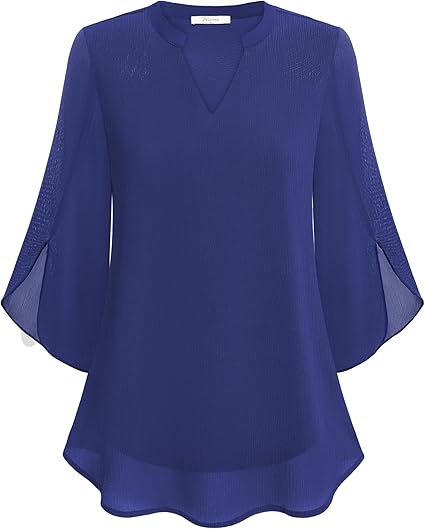 Diva women's blouse with a V-neck, 3/4 sleeves, loose fit, and flowy sleeves, perfect for casual and elegant occasions. 7