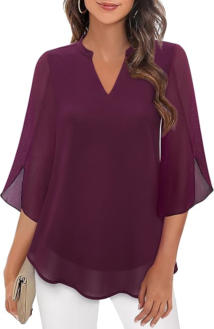 Diva women's blouse with a V-neck, 3/4 sleeves, loose fit, and flowy sleeves, perfect for casual and elegant occasions. 8