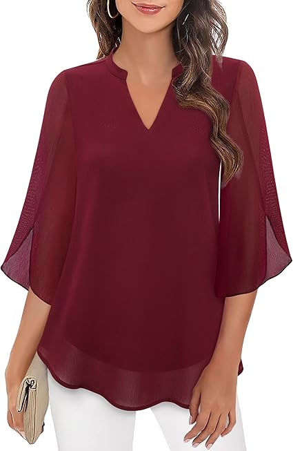 Diva women's blouse with a V-neck, 3/4 sleeves, loose fit, and flowy sleeves, perfect for casual and elegant occasions. 9