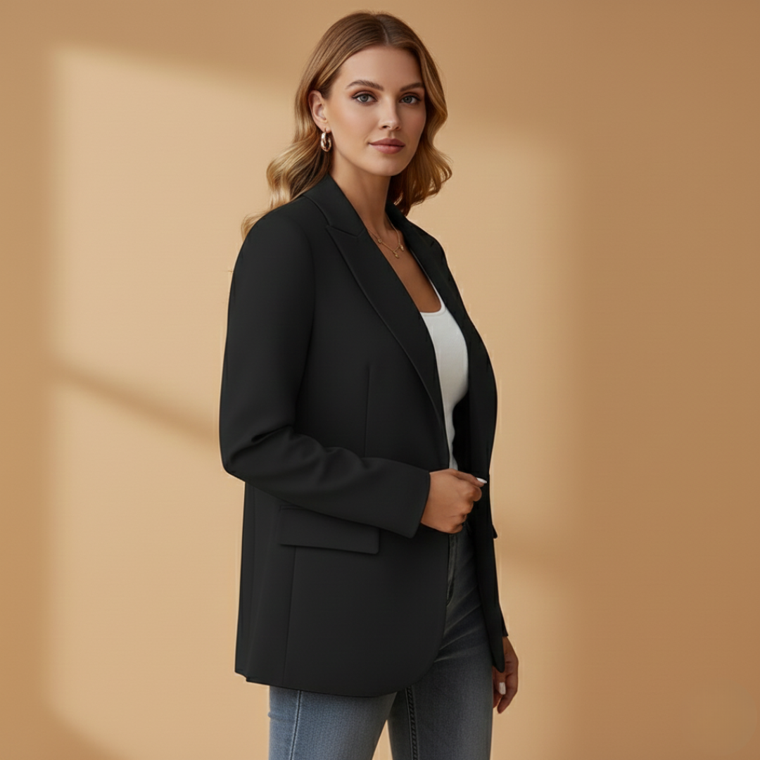 Diva Damska Marynarka z Otwartymi Klapami i Kieszeniami w Kolorze Czarnym, elegancka 4