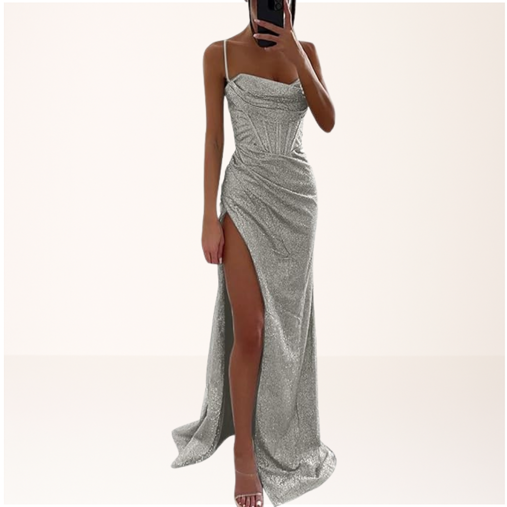 Elegant Diva Maxi Dress featuring intricate sequin details and a stylish corset design, perfect for special occasions and evening events. 4