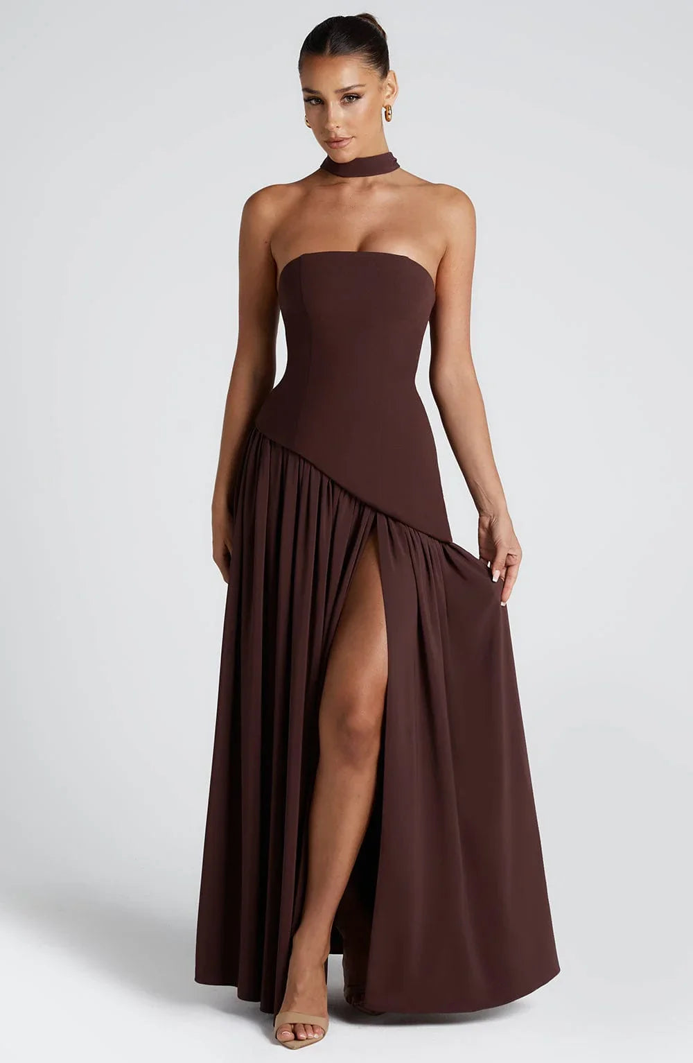 Diva Women’s Maxi Dress featuring a stylish corset design and high slit, perfect for elegant occasions and special events. 6