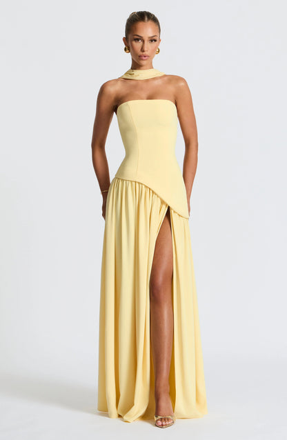 Diva Women’s Maxi Dress featuring a stylish corset design and high slit, perfect for elegant occasions and special events. 8