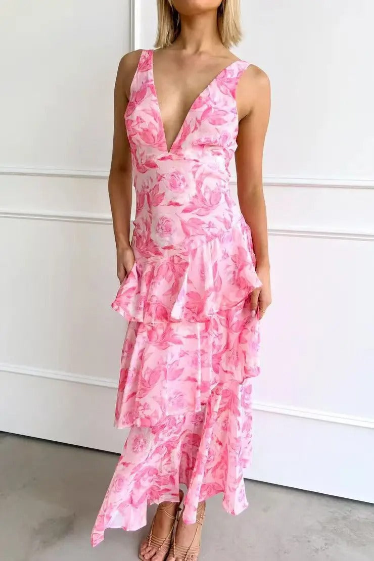 Eileen Women’s Maxi Dress featuring a stylish V-neck and elegant layered chiffon design, perfect for summer occasions and casual outings. 10
