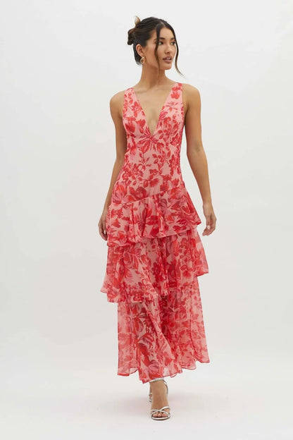 Eileen Women’s Maxi Dress featuring a stylish V-neck and elegant layered chiffon design, perfect for summer occasions and casual outings. 11