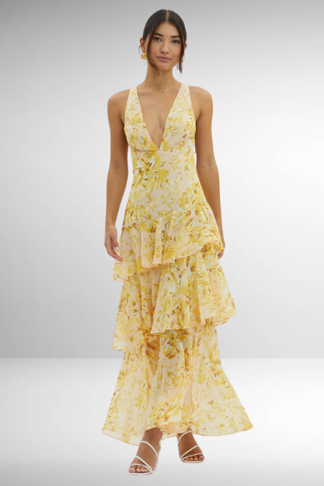 Eileen Women’s Maxi Dress featuring a stylish V-neck and elegant layered chiffon design, perfect for summer occasions and casual outings. 9