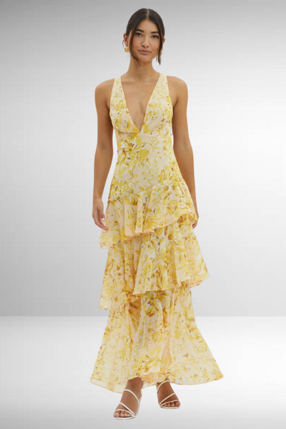 Eileen Women’s Maxi Dress featuring a stylish V-neck and elegant layered chiffon design, perfect for summer occasions and casual outings. 9