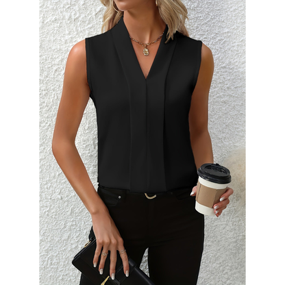 Elegancka bluzka bez rękawów z dekoltem V w minimalistycznym stylu