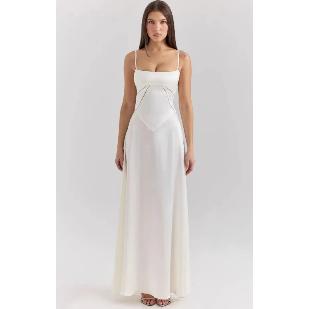 Elegancka sukienka maxi z gorsetową górą i rozkloszowanym dołem