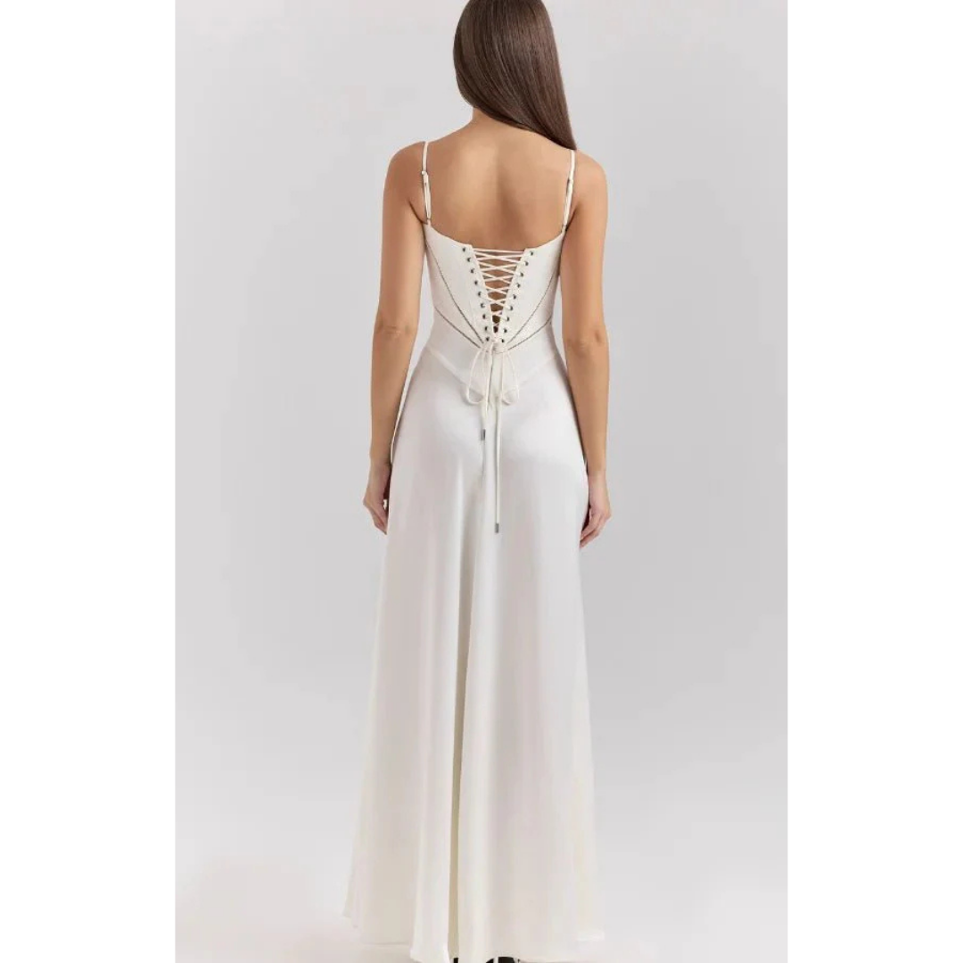 Elegancka sukienka maxi z gorsetową górą i rozkloszowanym dołem