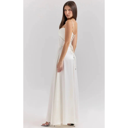 Elegancka sukienka maxi z gorsetową górą i rozkloszowanym dołem
