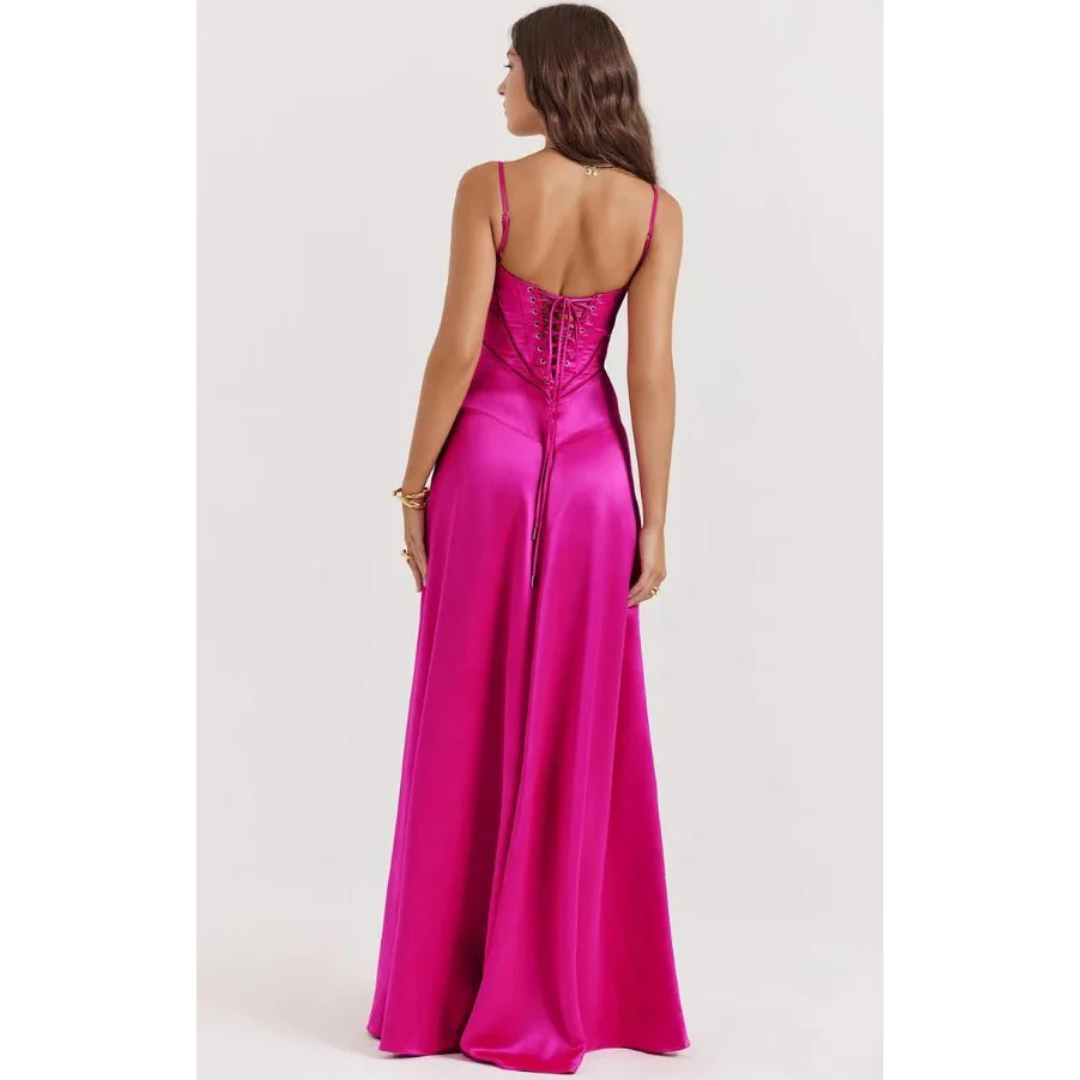 Elegancka sukienka maxi z gorsetową górą i rozkloszowanym dołem