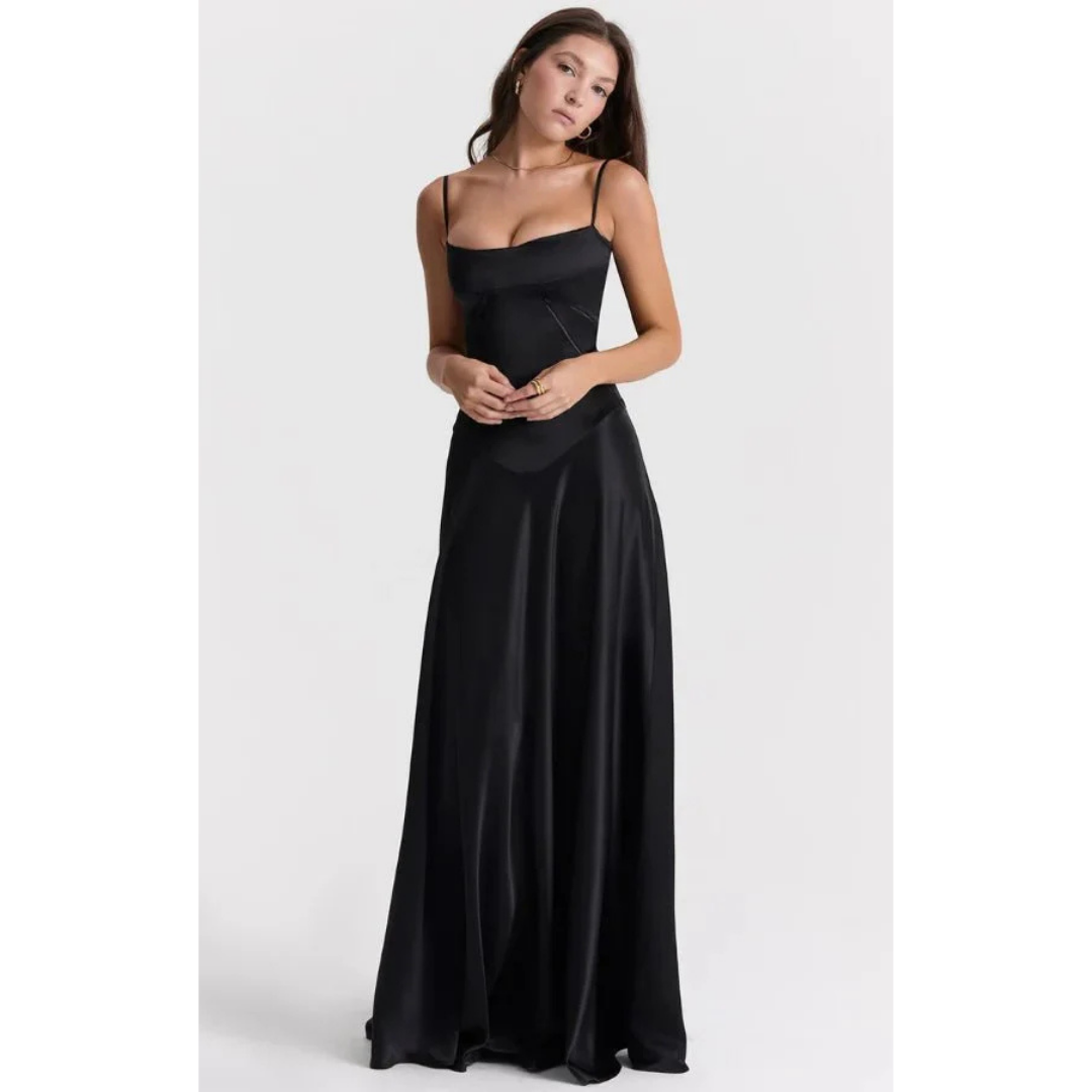 Elegancka sukienka maxi z gorsetową górą i rozkloszowanym dołem