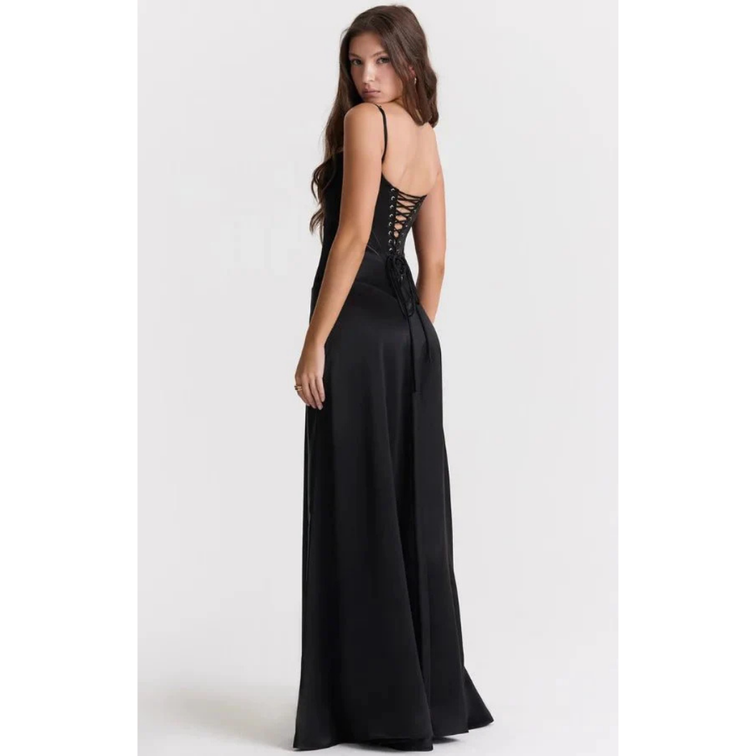 Elegancka sukienka maxi z gorsetową górą i rozkloszowanym dołem