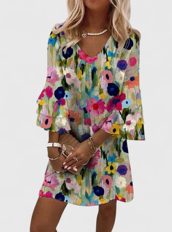 Elwa women's wedding dress featuring a romantic floral print and a flattering V-neckline. 0