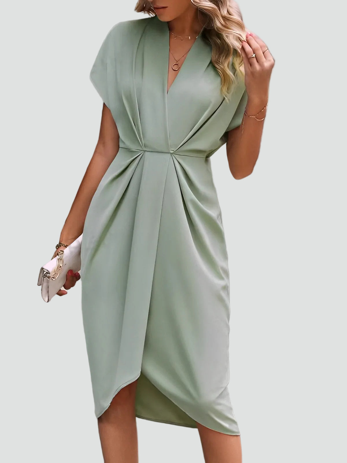Ewa Women’s Midi Dress featuring a stylish wrap design and elegant pleats, perfect for any occasion. 2