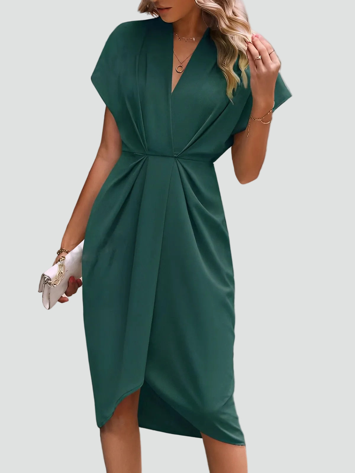Ewa Women’s Midi Dress featuring a stylish wrap design and elegant pleats, perfect for any occasion. 3