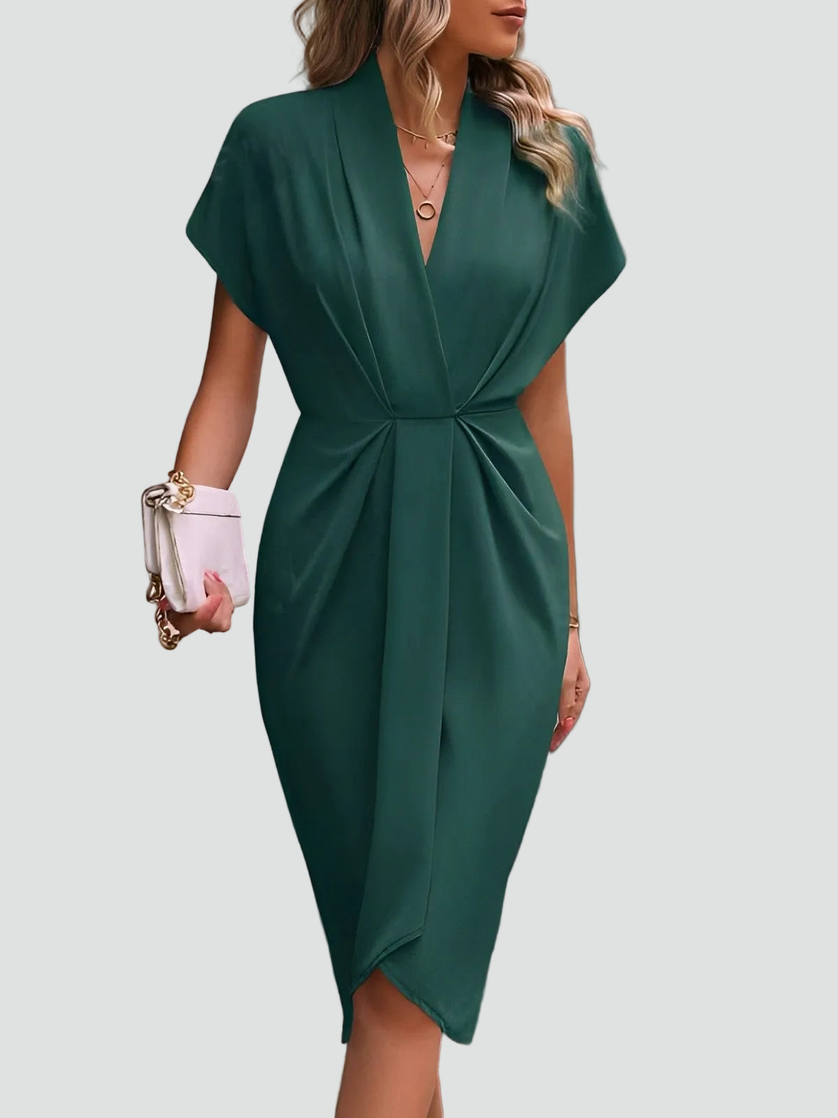Ewa Women’s Midi Dress featuring a stylish wrap design and elegant pleats, perfect for any occasion. 5
