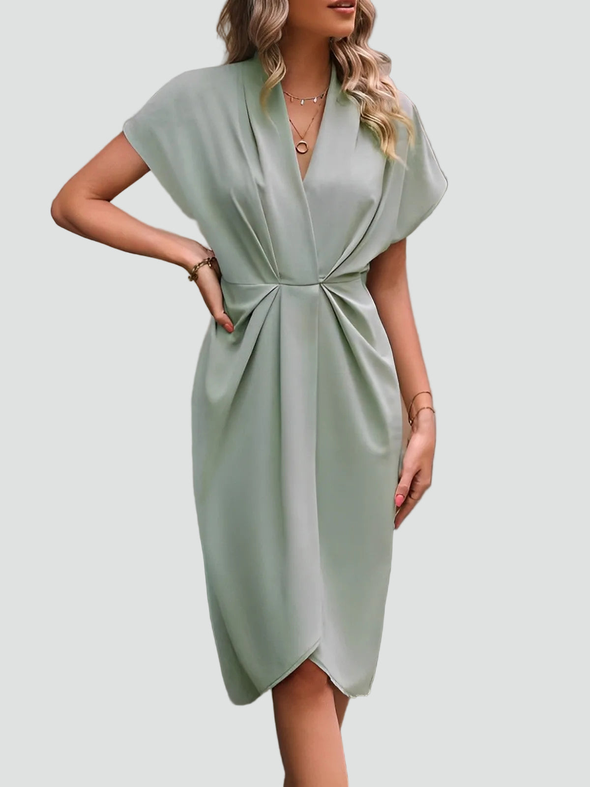 Ewa Women’s Midi Dress featuring a stylish wrap design and elegant pleats, perfect for any occasion. 7