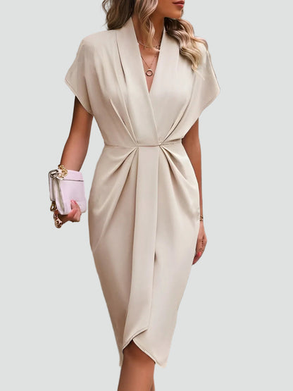Ewa Women’s Midi Dress featuring a stylish wrap design and elegant pleats, perfect for any occasion. 9