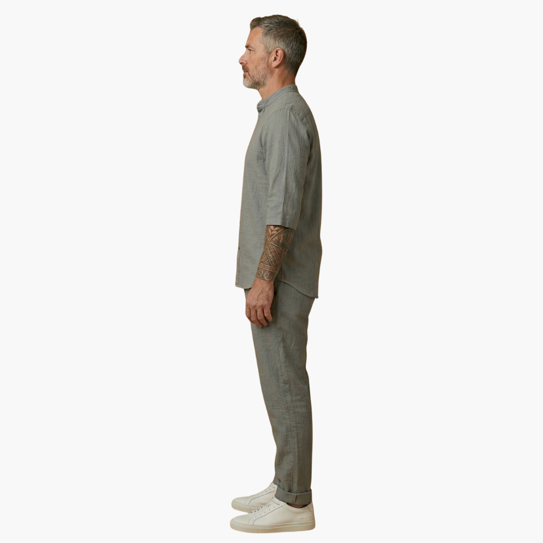 Lato Men's Set featuring a stylish long sleeve shirt paired with comfortable drawstring pants, perfect for casual wear or lounging. 2