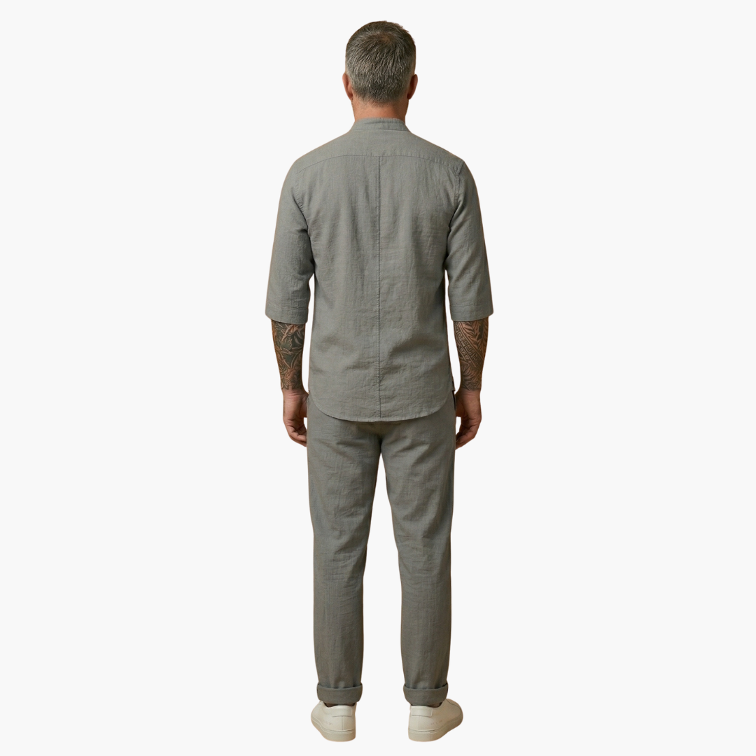 Lato Men's Set featuring a stylish long sleeve shirt paired with comfortable drawstring pants, perfect for casual wear or lounging. 4