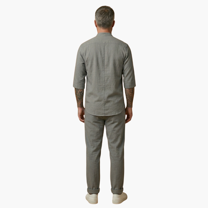 Lato Men's Set featuring a stylish long sleeve shirt paired with comfortable drawstring pants, perfect for casual wear or lounging. 4