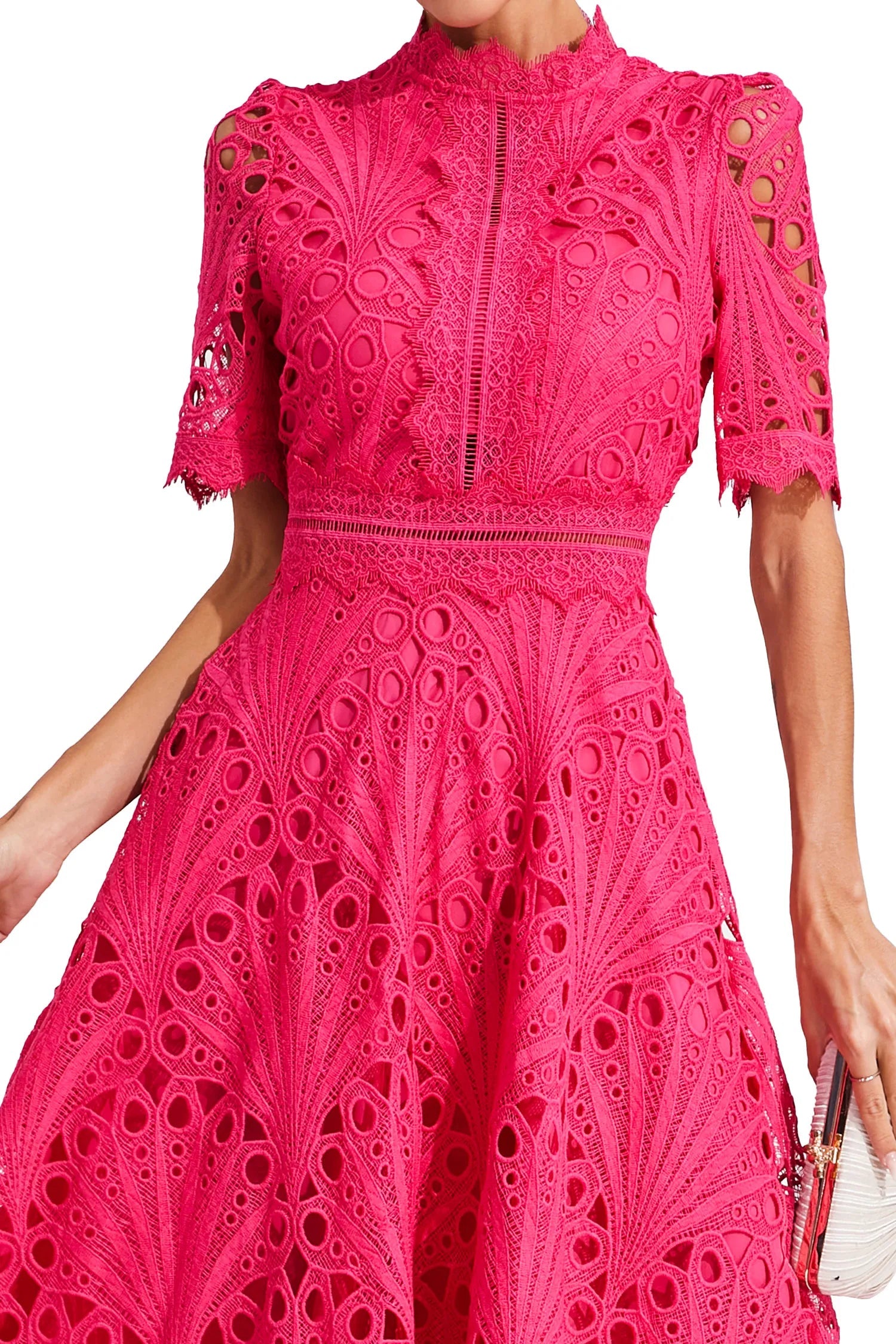 Luxe women’s midi dress featuring elegant lace details and a versatile silhouette, perfect for any occasion. 8