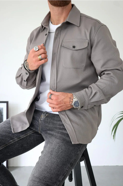 Marek Men's Button-Up Shirt with Pockets in Jacket Style and Long Sleeves, perfect for casual or semi-formal occasions. 0