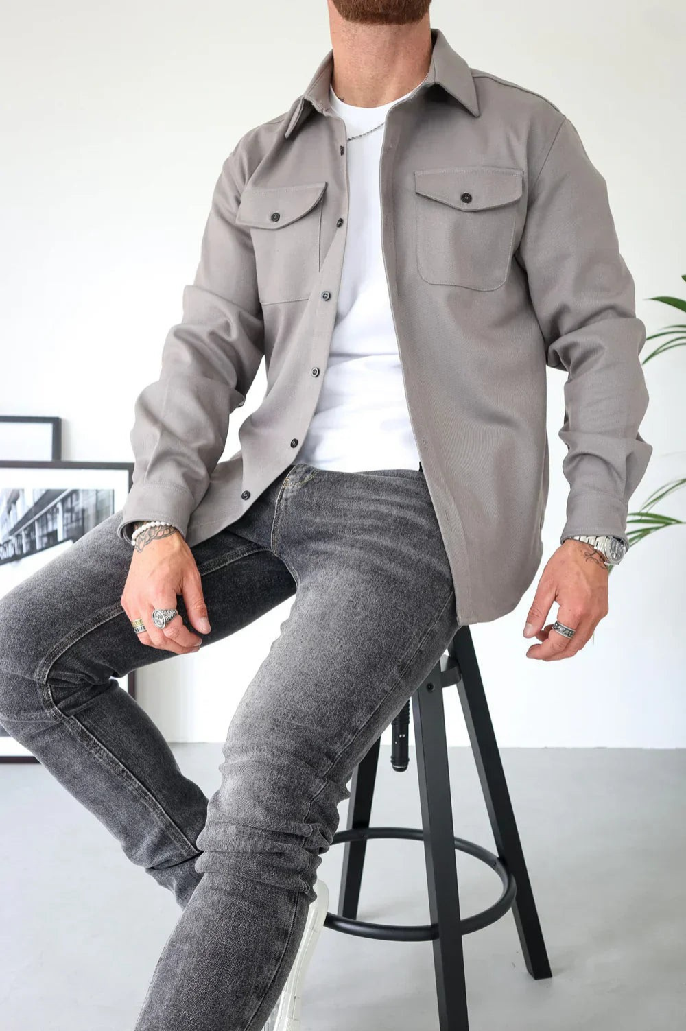 Marek Men's Button-Up Shirt with Pockets in Jacket Style and Long Sleeves, perfect for casual or semi-formal occasions. 1