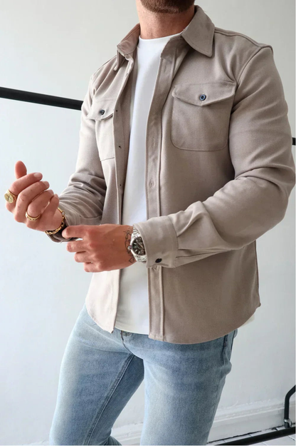 Marek Men's Button-Up Shirt with Pockets in Jacket Style and Long Sleeves, perfect for casual or semi-formal occasions. 11