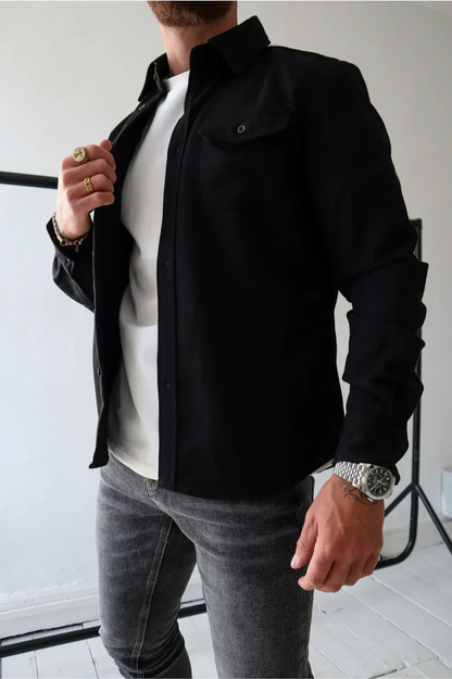 Marek Men's Button-Up Shirt with Pockets in Jacket Style and Long Sleeves, perfect for casual or semi-formal occasions. 3
