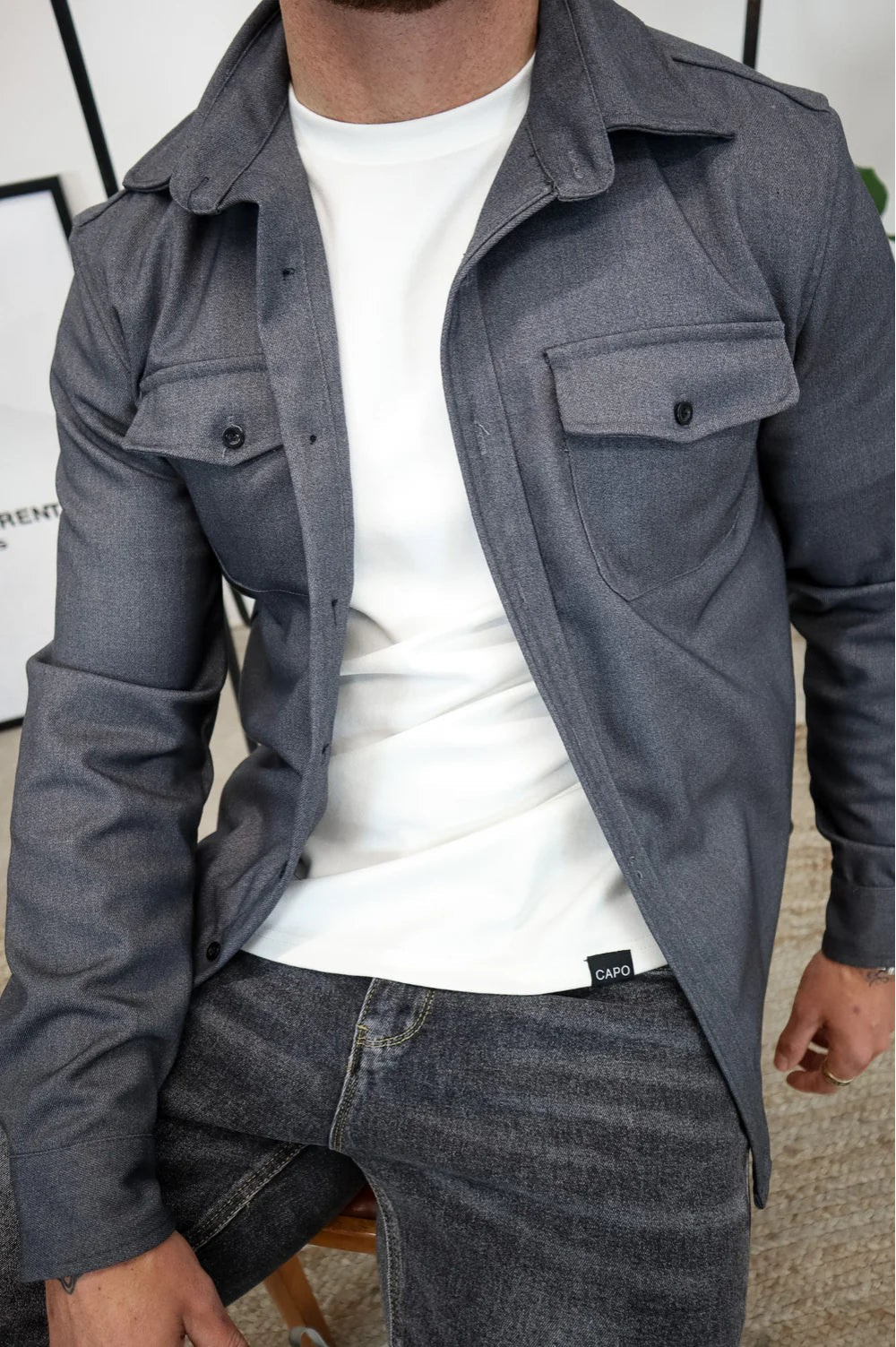 Marek Men's Button-Up Shirt with Pockets in Jacket Style and Long Sleeves, perfect for casual or semi-formal occasions. 4