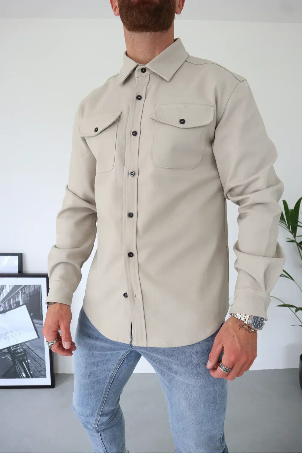 Marek Men's Button-Up Shirt with Pockets in Jacket Style and Long Sleeves, perfect for casual or semi-formal occasions. 8
