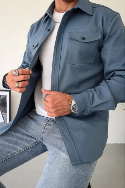 Marek Men's Button-Up Shirt with Pockets in Jacket Style and Long Sleeves, perfect for casual or semi-formal occasions. 9