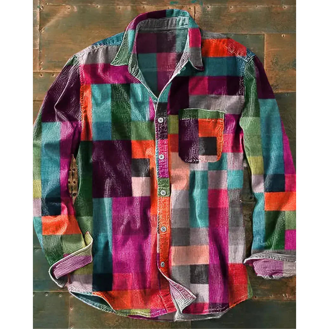 Męska koszula patchwork zapinana na guziki