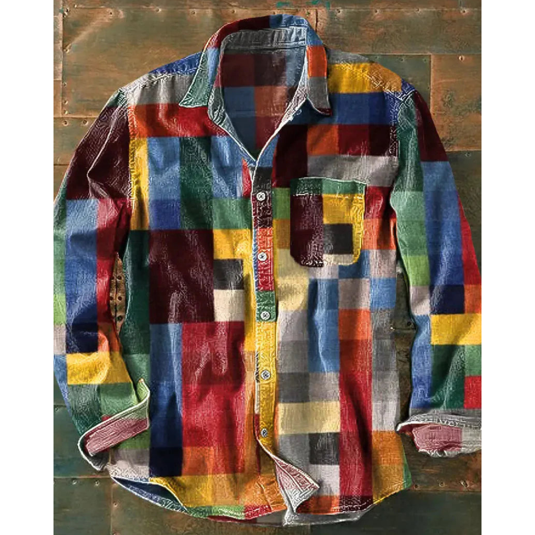 Męska koszula patchwork zapinana na guziki