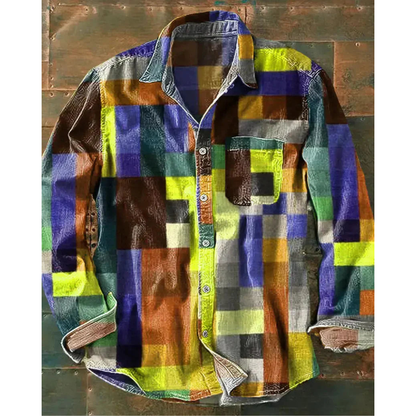Męska koszula patchwork zapinana na guziki
