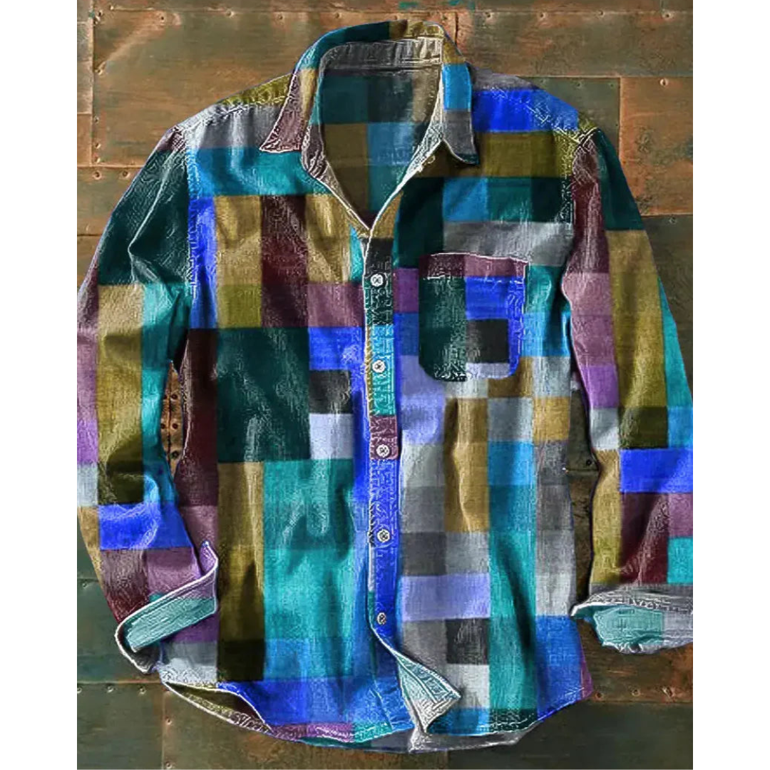 Męska koszula patchwork zapinana na guziki
