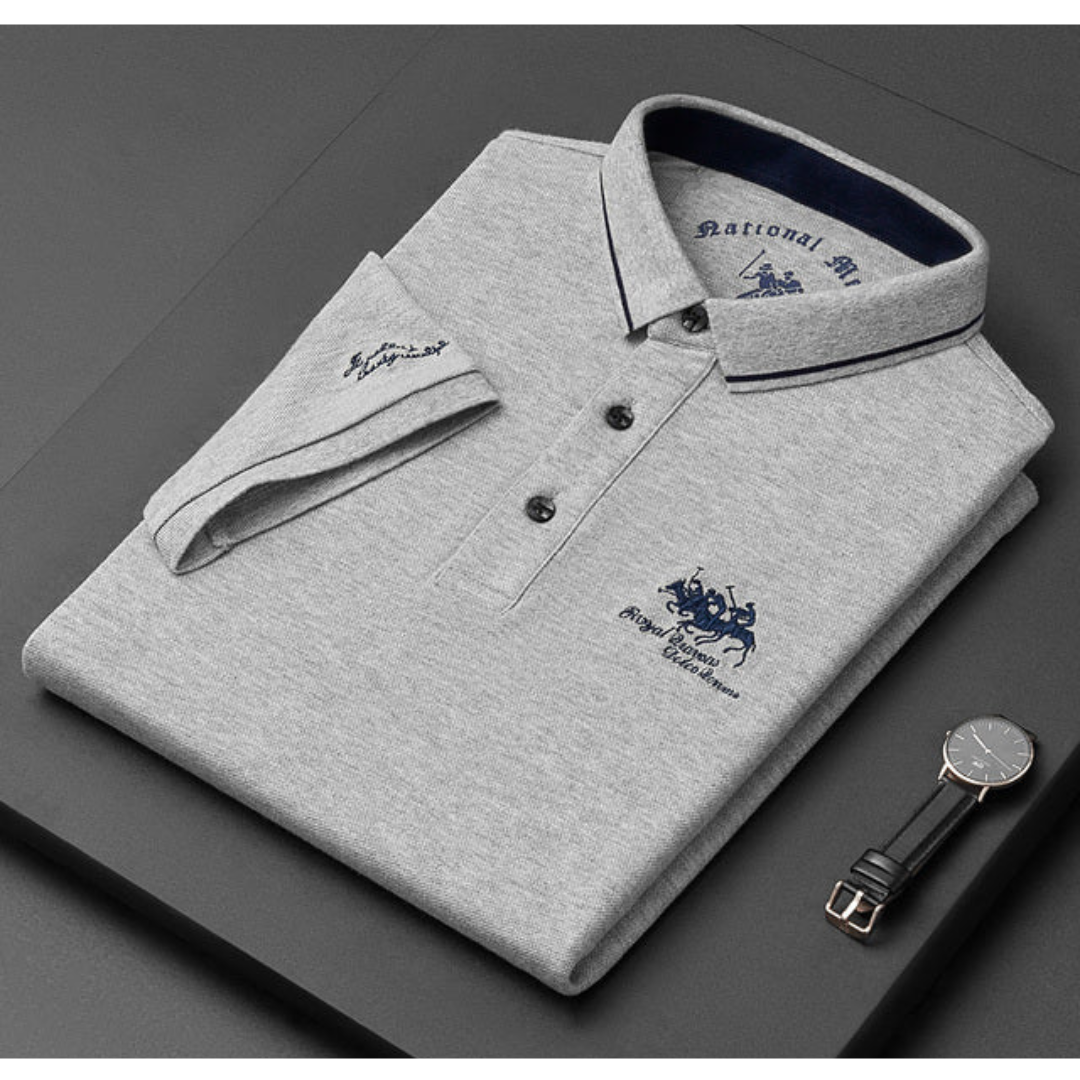 Męska koszulka polo premium z haftowanym logo i kontrastowym kołnierzykiem