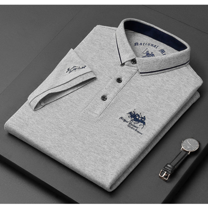 Męska koszulka polo premium z haftowanym logo i kontrastowym kołnierzykiem