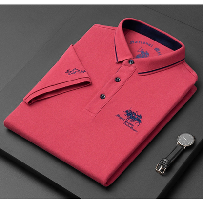 Męska koszulka polo premium z haftowanym logo i kontrastowym kołnierzykiem