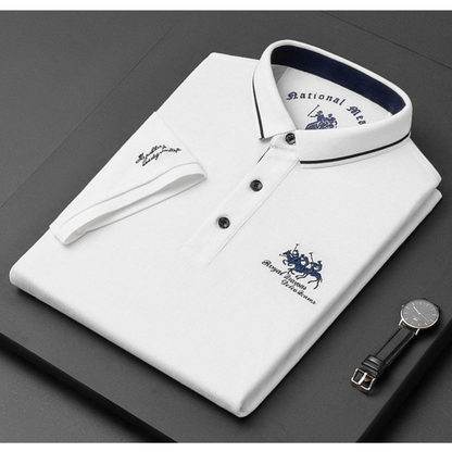 Męska koszulka polo premium z haftowanym logo i kontrastowym kołnierzykiem