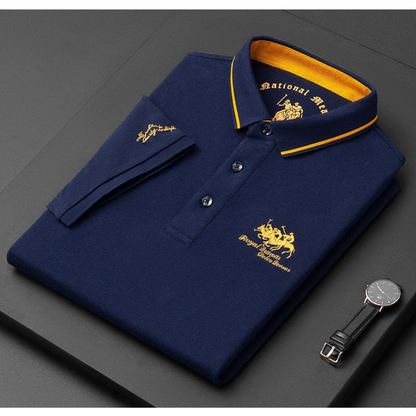Męska koszulka polo premium z haftowanym logo i kontrastowym kołnierzykiem