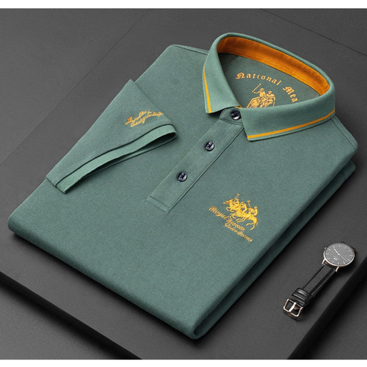 Męska koszulka polo premium z haftowanym logo i kontrastowym kołnierzykiem